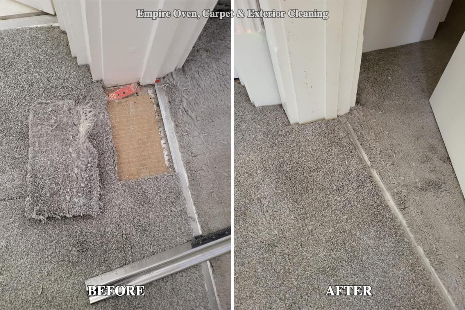 Pet damaged carpet before and after repair in Kent